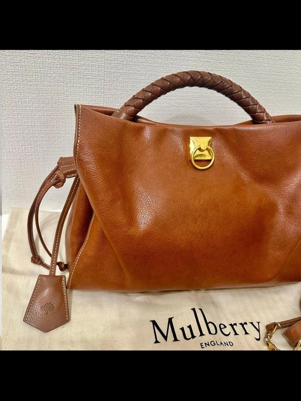 Mulberry Brown Leather Braided-Handle Satchel with Gold Hardware - Picture 3 of 16